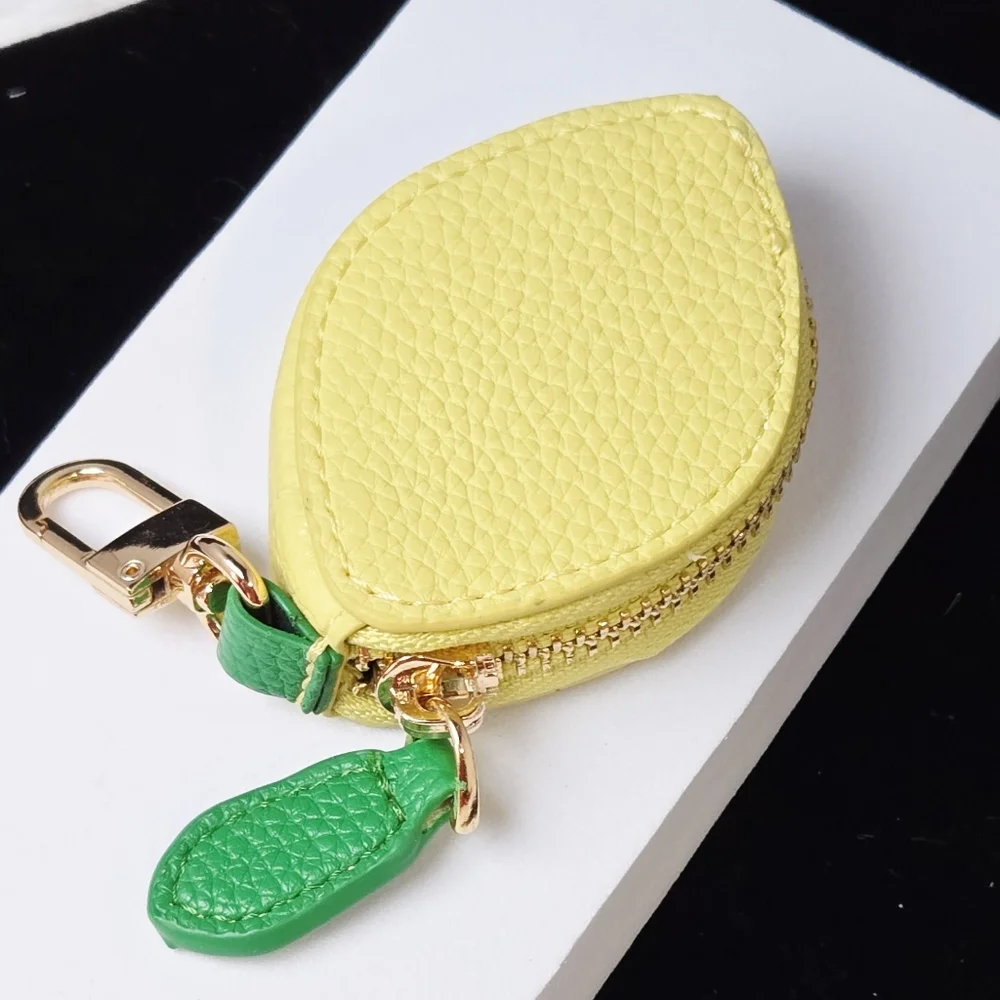 Lemon Mini Coin Purse Keychain Yellow Fruit Pouch Bag Clip Charming Playful